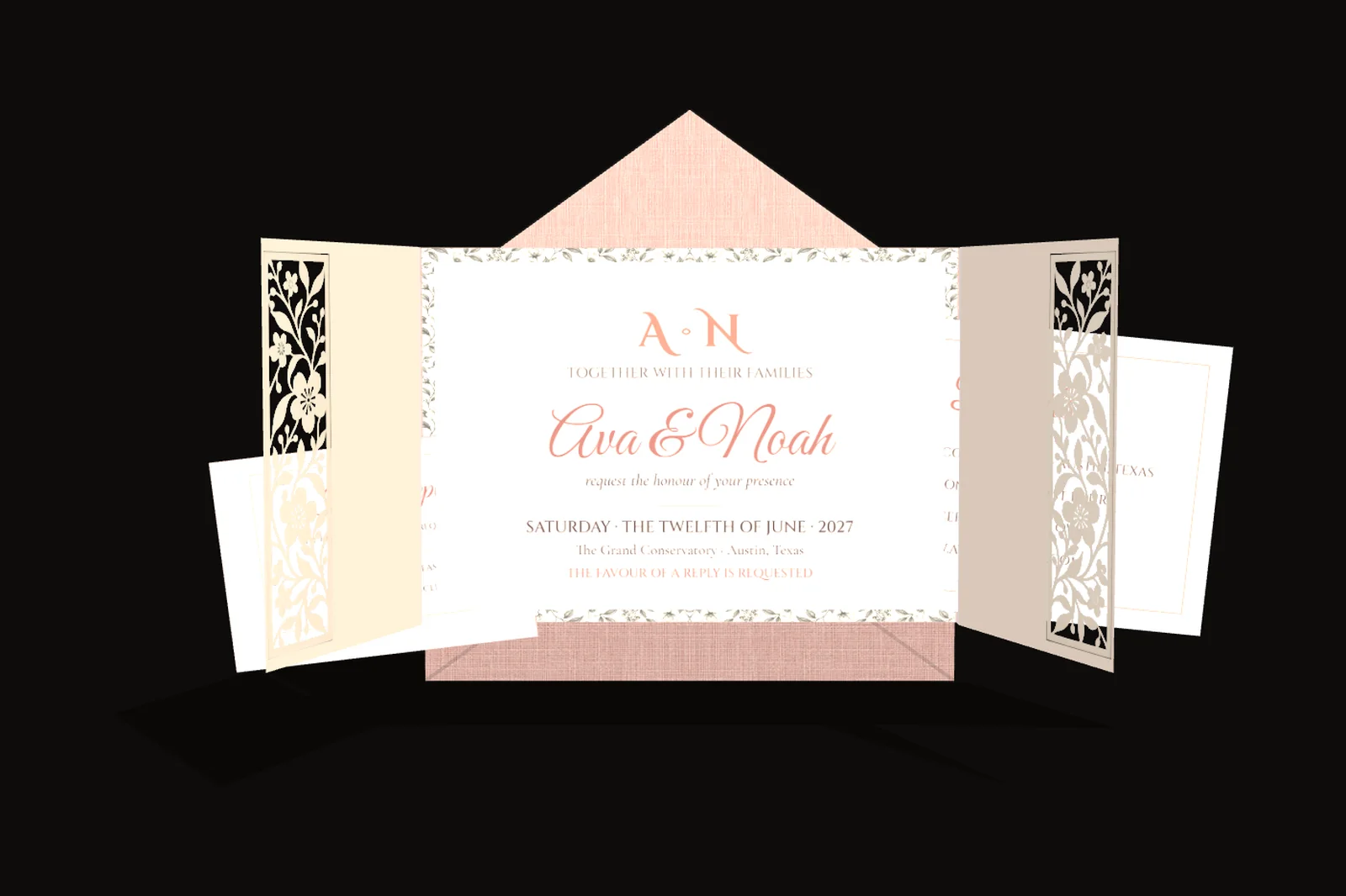 Blush Laser Gatefold invitation look
