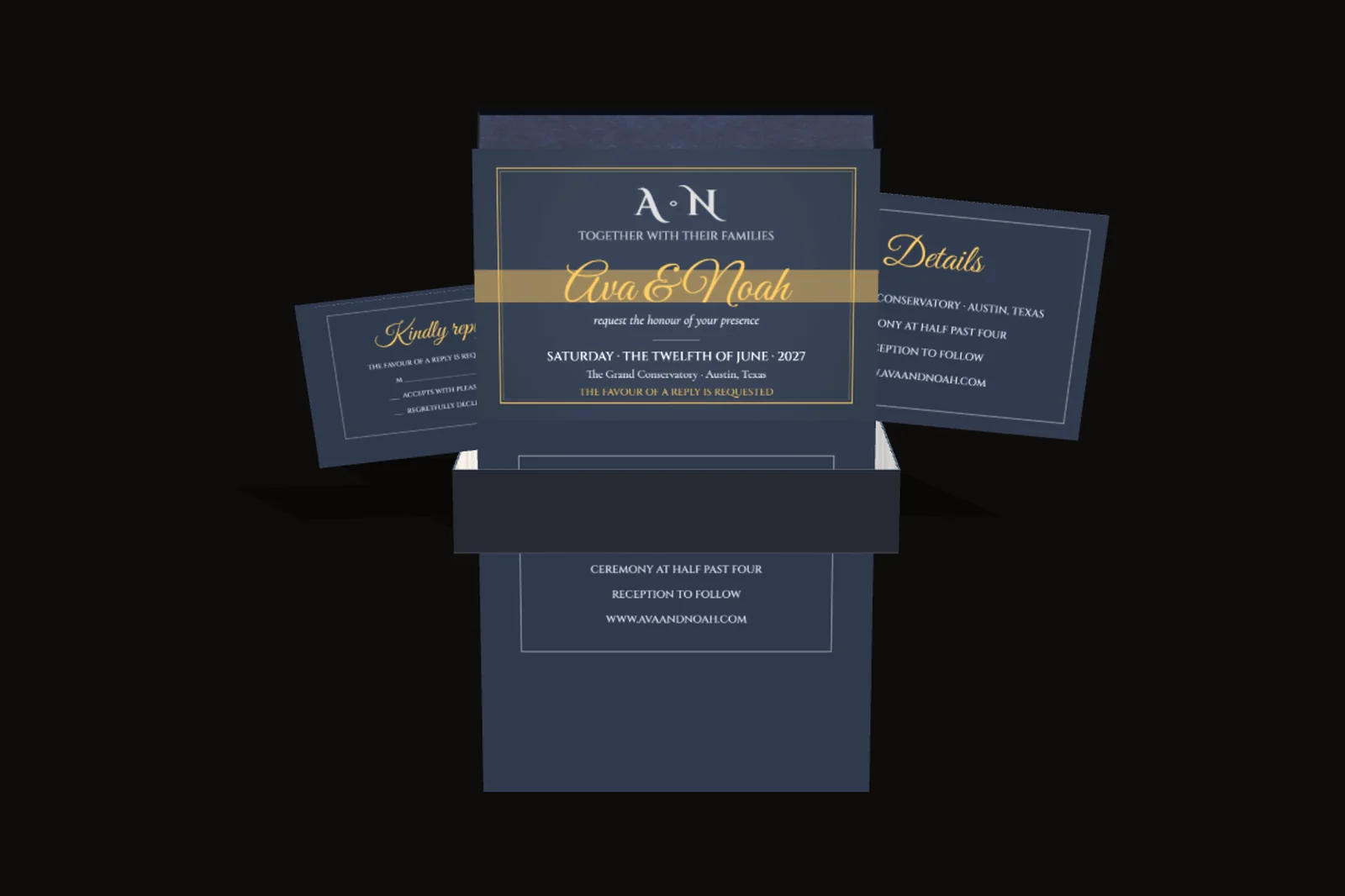 Navy Keepsake Box invitation look