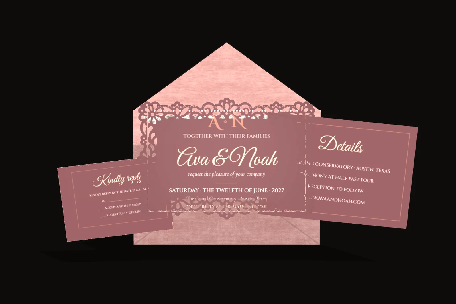 Rose Gold Romance invitation look
